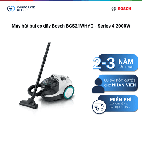 Máy hút bụi có dây Bosch BGS21WHYG - Series 4 2000W (trắng)