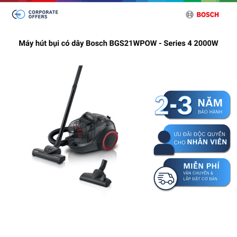 Máy hút bụi có dây Bosch BGS21WPOW - Series 4 2000W