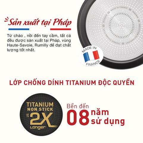 Bộ nồi chảo cán rời 3 món Tefal Ingenio Daily Chef (chảo chiên 24cm, chảo chiên 20cm, tay cầm rời)