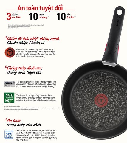 Bộ nồi chảo cán rời 3 món Tefal Ingenio Daily Chef (chảo chiên 24cm, chảo chiên 20cm, tay cầm rời)