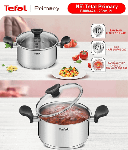 Bộ nồi Tefal Primary 16/18/20cm (Tặng 1 Dao gọt trái cây Tefal Comfort 9cm)