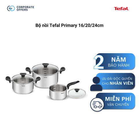 Bộ nồi Tefal Primary 16/20/24cm (Tặng 1 Dao gọt trái cây Tefal Comfort 9cm)