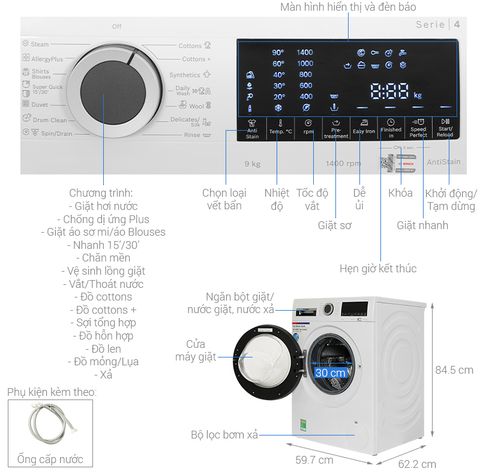 Máy giặt cửa trước Bosch WGA14400SG 9 kg, 1400 vòng/phút, Series 4