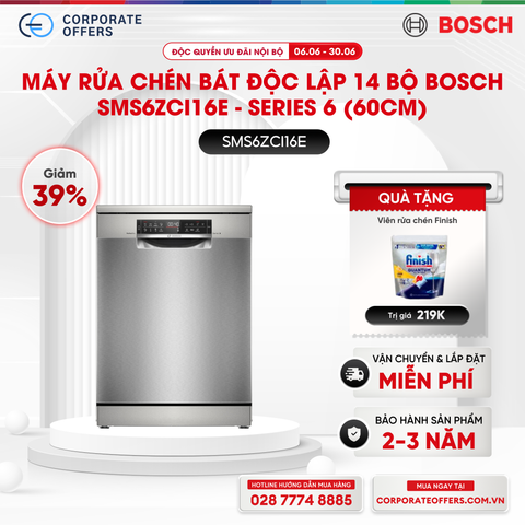 Máy Rửa Chén Bát Độc Lập Bosch 14 Bộ SMS6ZCI16E - Series 6 (60cm)