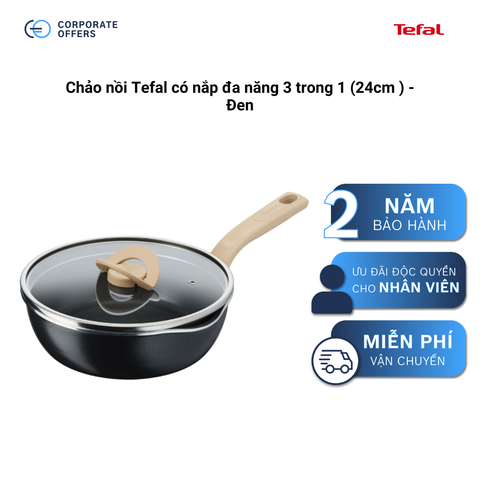 Chảo nồi Tefal có nắp đa năng 3 trong 1 (24cm) - Đen
