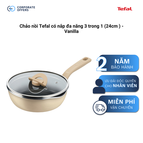 Chảo nồi Tefal có nắp đa năng 3 trong 1 (24cm) - Vanilla (Vàng nhạt)