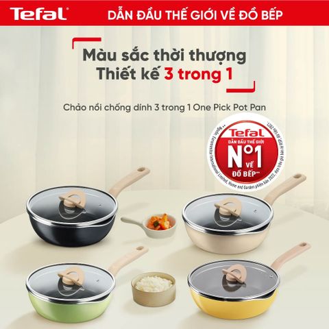 Chảo nồi Tefal có nắp đa năng 3 trong 1 (24cm) - Vanilla (Vàng nhạt)