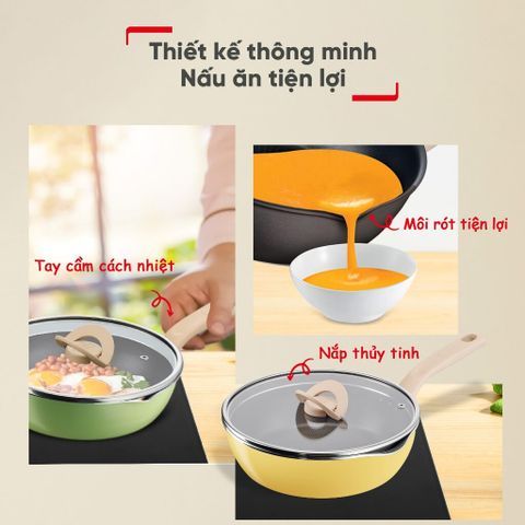 Chảo nồi Tefal có nắp đa năng 3 trong 1 (24cm) - Vanilla (Vàng nhạt)