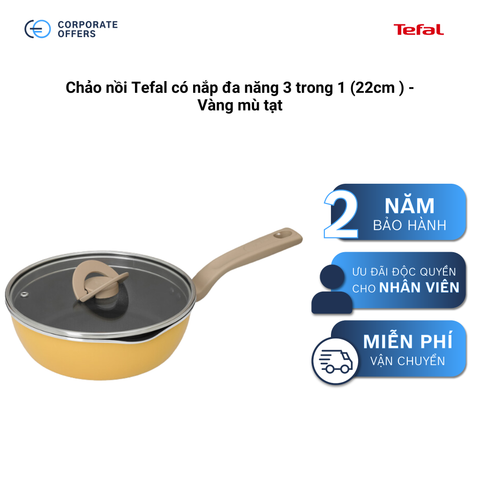 Chảo nồi Tefal có nắp đa năng 3 trong 1 (22cm) - Vàng mù tạt