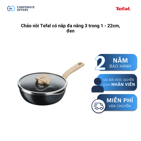 Chảo nồi Tefal có nắp đa năng 3 trong 1 (22cm) - Đen