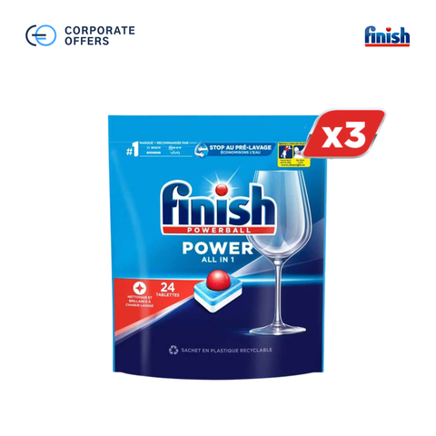 Combo 03 túi Viên Rửa Chén Bát Finish Powerball All In One, 24 viên/túi