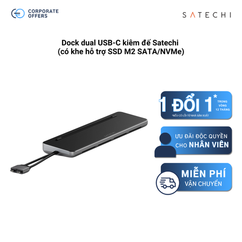 Dock dual USB-C kiêm đế Satechi (có khe hỗ trợ SSD M2 SATA/NVMe)