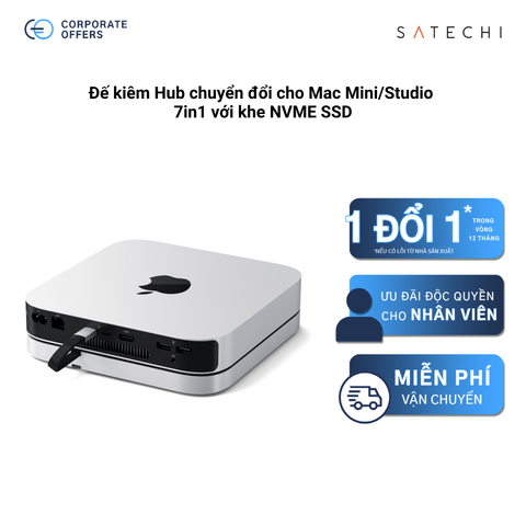 Đế kiêm Hub chuyển đổi cho Mac Mini/Studio 7in1 với khe NVME SSD