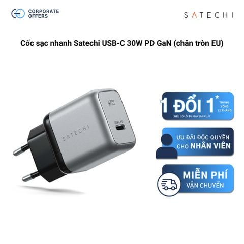 Cốc sạc nhanh Satechi USB-C 30W PD GaN (chân tròn EU)