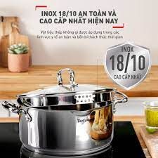 Bộ 5 nồi Inox cao cấp Tefal Duetto Plus, quánh 16cm/nồi 18cm/nồi 20/nồi 22cm/nồi 24cm (Tặng 1 Dao gọt trái cây Tefal Comfort  K2213504 - 9cm)