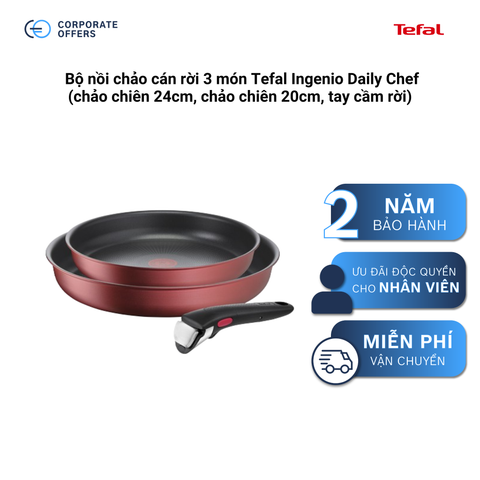 Bộ nồi chảo cán rời 3 món Tefal Ingenio Daily Chef (chảo chiên 24cm, chảo chiên 20cm, tay cầm rời)