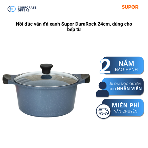 Nồi đúc vân đá xanh Supor DuraRock 24cm, dùng cho bếp từ