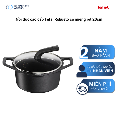 Nồi đúc cao cấp Tefal Robusto có miệng rót 20cm (Tặng 1 Dao gọt trái cây Tefal Comfort 9cm)