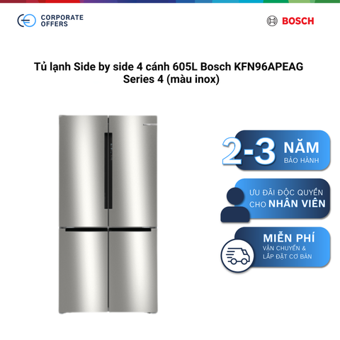 Tủ lạnh Side by side 4 cánh 605L Bosch KFN96APEAG - Series 4 (màu inox)