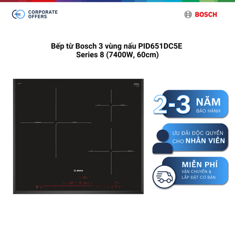 Bếp từ Bosch 3 vùng nấu PID651DC5E - Series 8 (7400W, 60cm)
