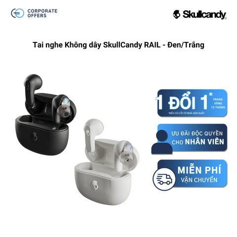 Tai nghe Không dây SkullCandy RAIL - Đen/Trắng