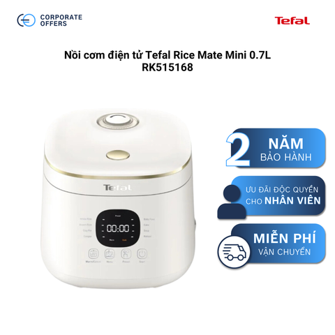 Nồi cơm điện tử Tefal Rice Mate Mini 0.7L RK515168 (Tặng 1 Dao gọt trái cây Tefal Comfort 9cm)