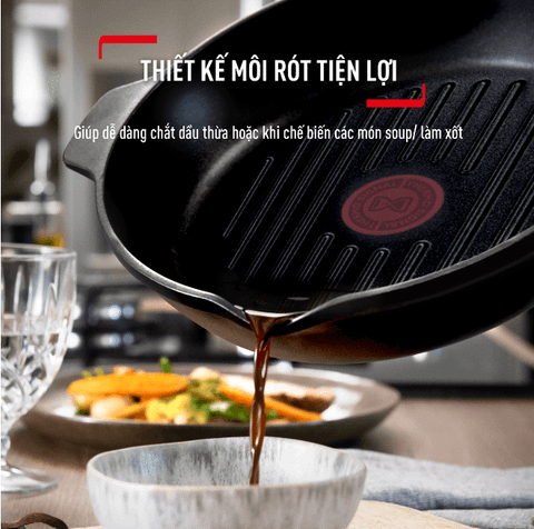Chảo đúc cao cấp nướng, chiên Tefal Robusto có miệng rót 26cm