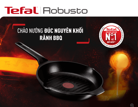Chảo đúc cao cấp nướng, chiên Tefal Robusto có miệng rót 26cm