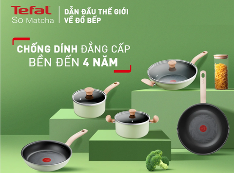 Bộ chảo 20cm, chảo sâu 28cm, nồi 24, xẻng, vá Tefal So Matcha