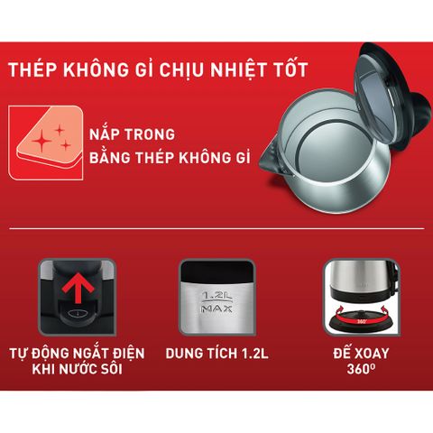 [QUÀ TẶNG KHÔNG BÁN] Bình đun siêu tốc Tefal KI431D10 - inox - 1800W, 1.2L