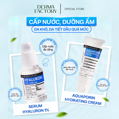  Combo DERMA FACTORY Dưỡng ẩm sâu cho da  (Hyaluron 1% Serum + Kem dưỡng Aquaporin Hydrating) 