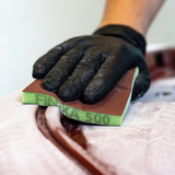  Miếng nhám cước dùng để chà nhám gỗ, kích thước 120 x 98 x 13 mm 