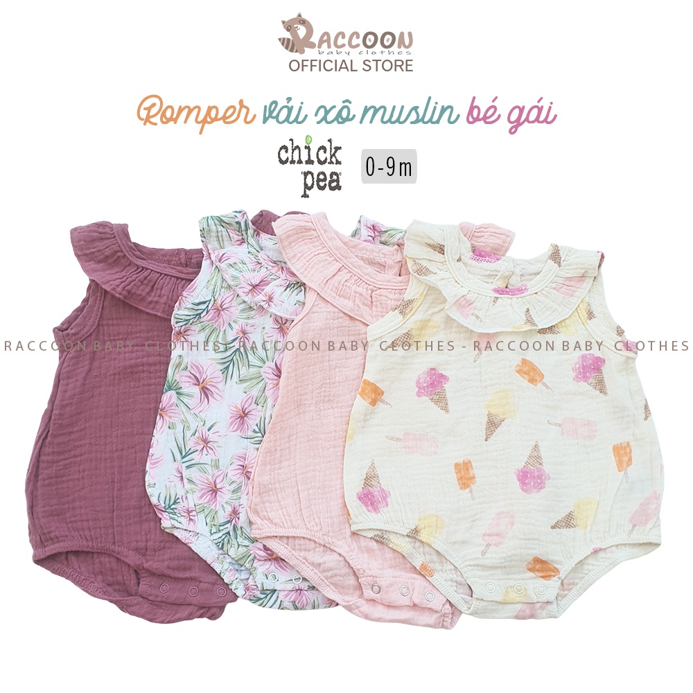 0-9M Bộ đồ liền thân vải xô muslin xuất dư bodysuit romper