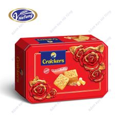 Bánh quy hạt chia Hoa Hồng Cracker - Hộp vát góc kèm túi xách 390g, 3 màu xanh, đỏ, vàng