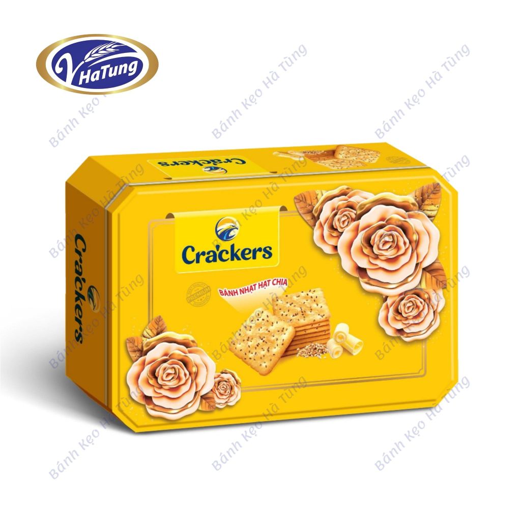 Bánh quy hạt chia Hoa Hồng Cracker - Hộp vát góc kèm túi xách 390g, 3 màu xanh, đỏ, vàng