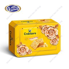 Bánh quy hạt chia Hoa Hồng Cracker - Hộp vát góc kèm túi xách 390g, 3 màu xanh, đỏ, vàng