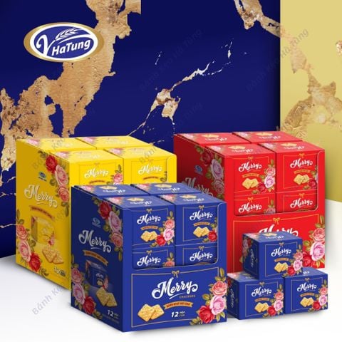Bánh quy healthy hạt chia Merry - Lốc 12 hộp, 3 màu vàng, xanh, đỏ