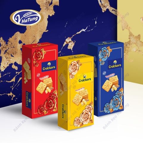 Bánh quy bơ giòn Hoa Hồng Cracker - Hộp 120g, 3 màu xanh, đỏ, vàng