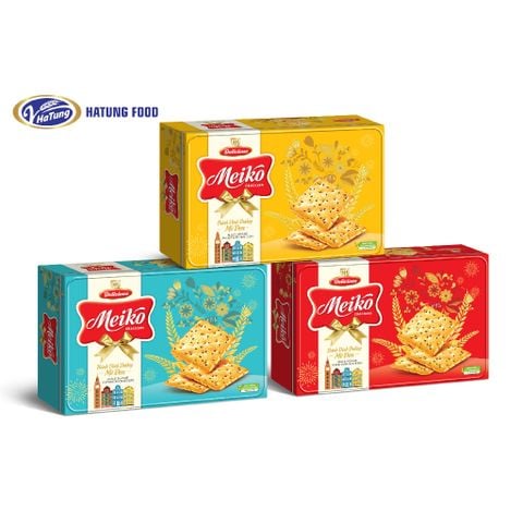 Bánh quy dinh dưỡng mè đen Meiko - Hộp 260g, 3 màu vàng, xanh, đỏ