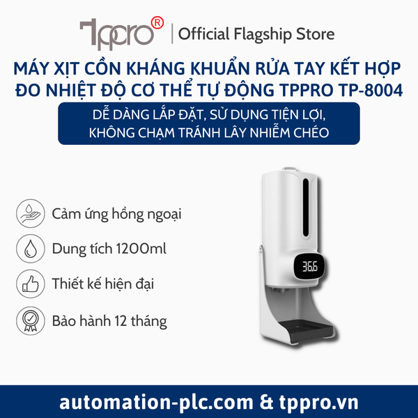 Máy Xịt Cồn Kháng Khuẩn Rửa Tay Kết Hợp Đo Nhiệt Độ Cơ Thể Cảm Ứng Tự Động TPPRO TP-8004