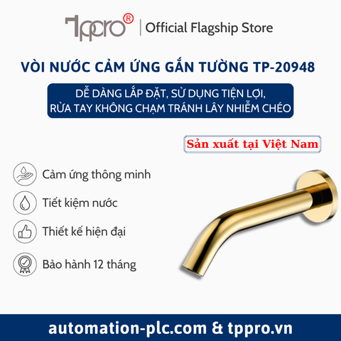 Vòi Nước Cảm Ứng Tự Động Gắn Tường TPPRO TP-20948 (Màu Vàng)