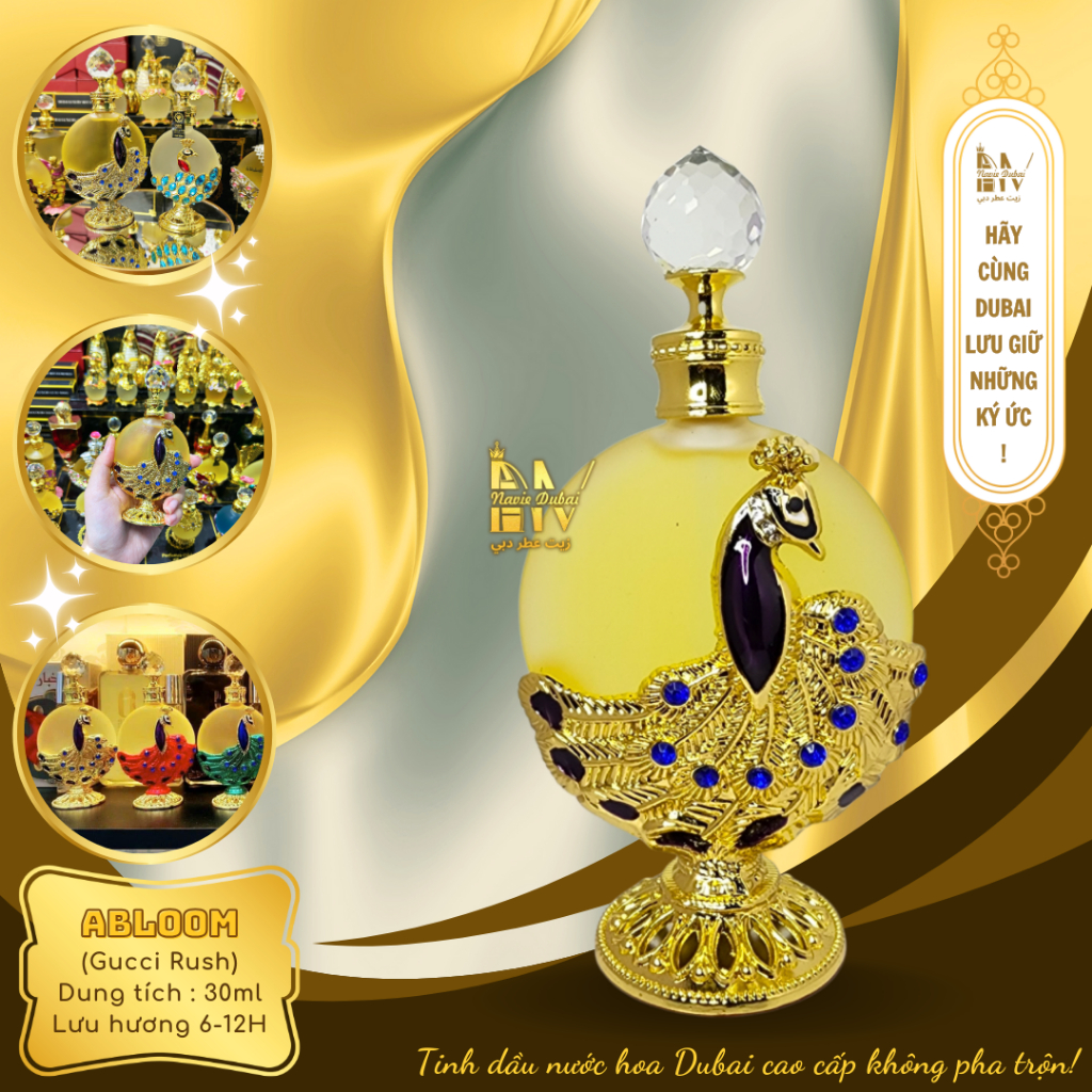  [SALE] Navie Dubai Tinh dầu nước hoa Dubai Chai Thiết kế Con công Vàng 30ml 