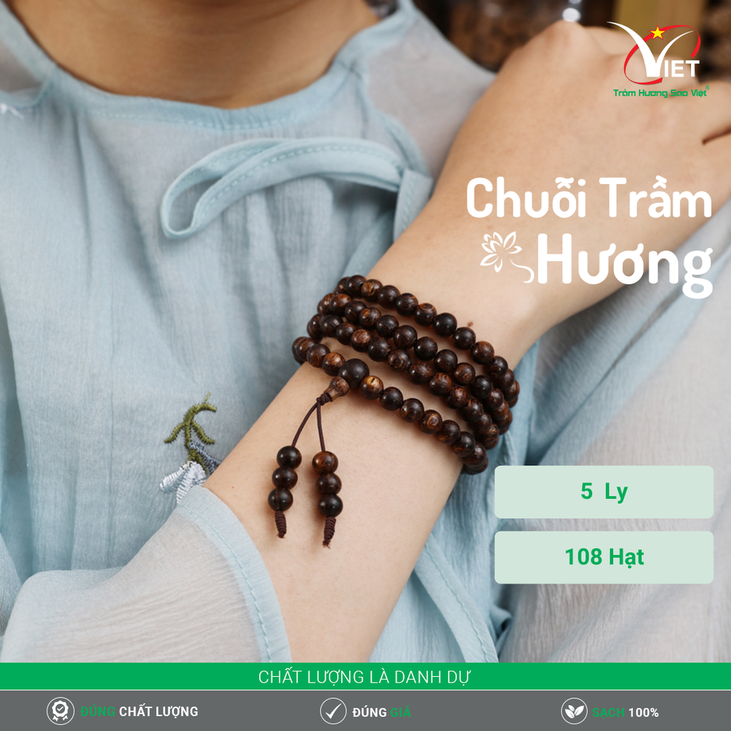 Chuỗi Trầm Hương Thiên Nhiên - Trầm Chìm 108 Hạt