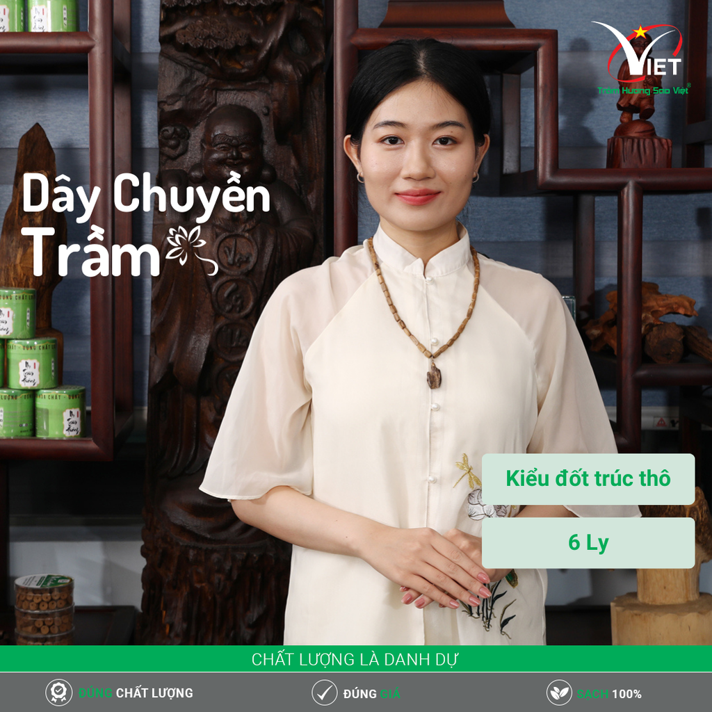Dây Chuyền Trầm Hương Thiên Nhiên Kiểu Đốt Trúc Thô