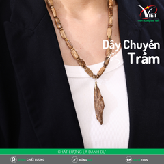 Dây Chuyền Trầm Hương Thiên Nhiên Kiểu Đốt Trúc Vàng Bao Gồm Mặt