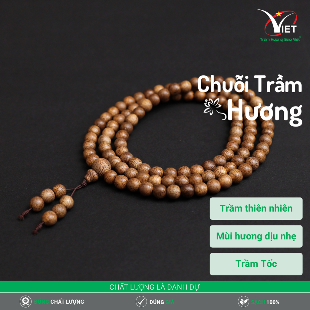 Chuỗi Trầm Tốc Thiên Nhiên 108 Hạt - Thanh Lịch - Mùi Thơm Dịu Nhẹ