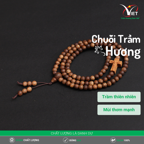 Chuỗi Trầm Hương Thiên Nhiên Mùi Thơm Mạnh - Màu Đậm