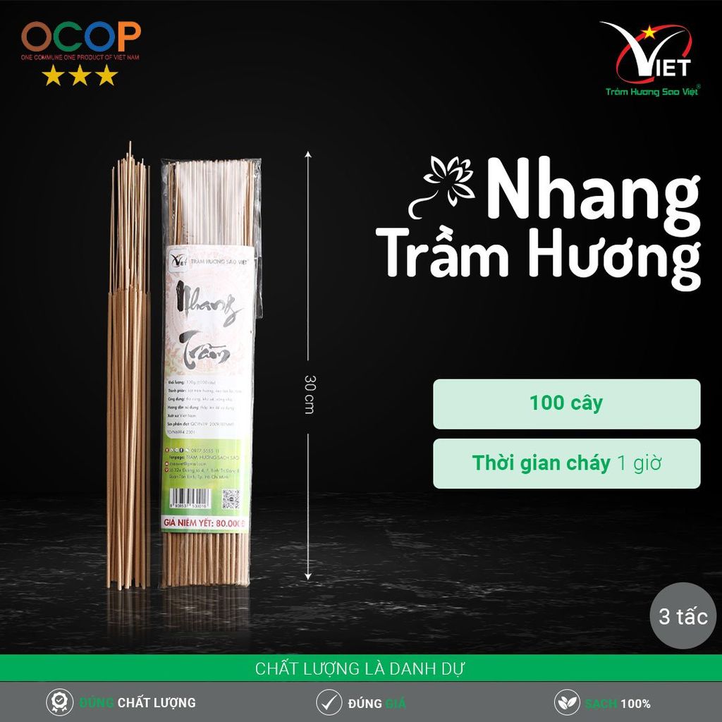 Nhang Trầm Hương 3 Tấc Thẻ ( Tép ) 100 Cây