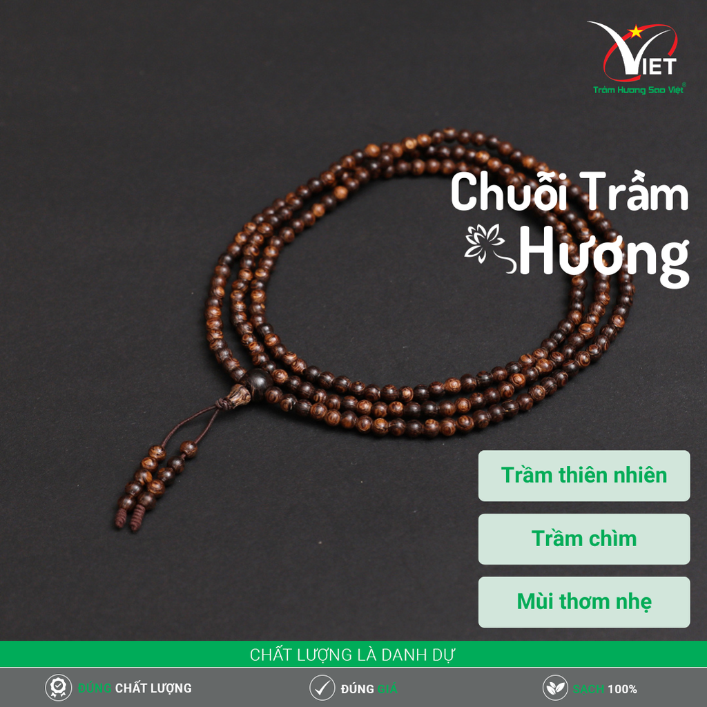 Chuỗi Trầm Thiên Nhiên - Trầm Chìm - Mùi Thơm Nhẹ