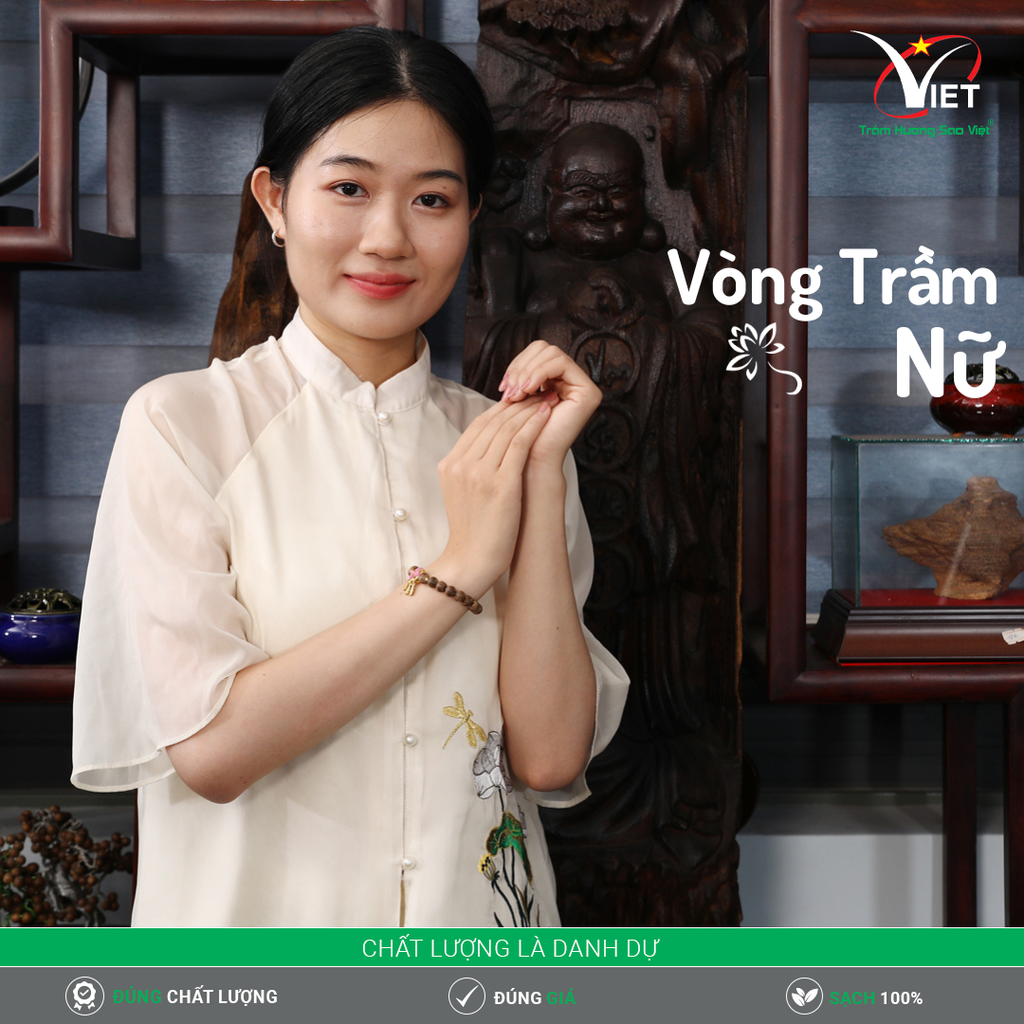 Vòng Trầm Nữ Thiên Nhiên - Đính Hoa Vàng Tĩnh Điện - Thanh Lịch